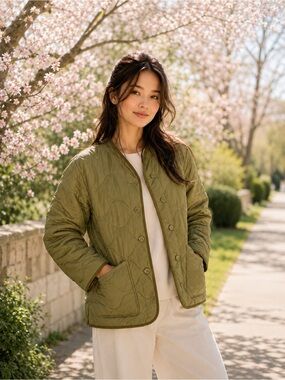 Bellivera Women’s Quilted  Light Weight  Spring Jacket Olive Green Size Small